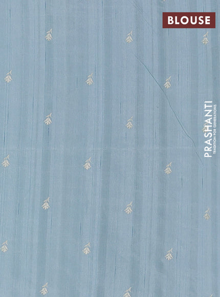 Semi raw silk saree pastel blue with embroidery buttas and floral embroidery border