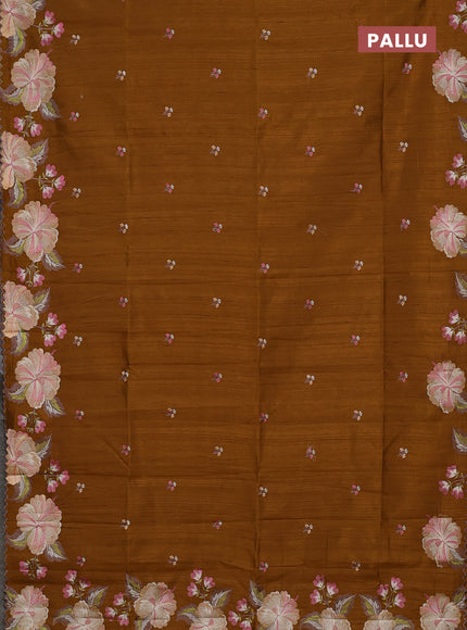 Semi raw silk saree mustard yellow with embroidery buttas and floral embroidery border