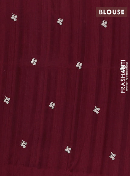 Semi raw silk saree deep maroon with embroidery buttas and floral embroidery border