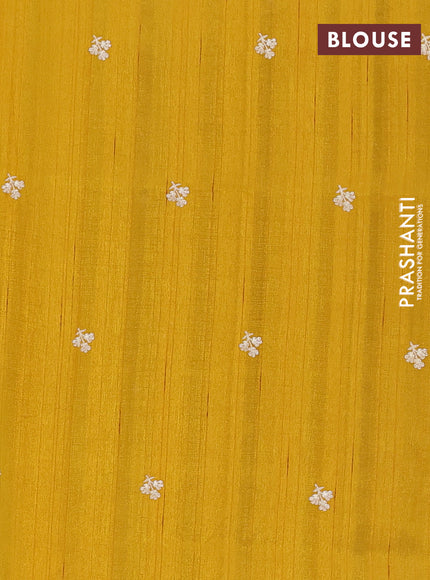 Semi raw silk saree mustard yellow with embroidery buttas and floral embroidery border