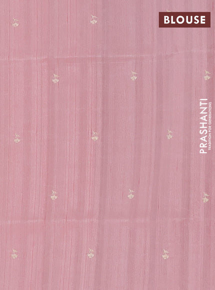 Semi raw silk saree peach with embroidery buttas and floral embroidery border