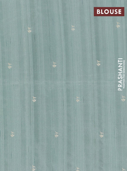 Semi raw silk saree pastel green with embroidery buttas and floral embroidery border