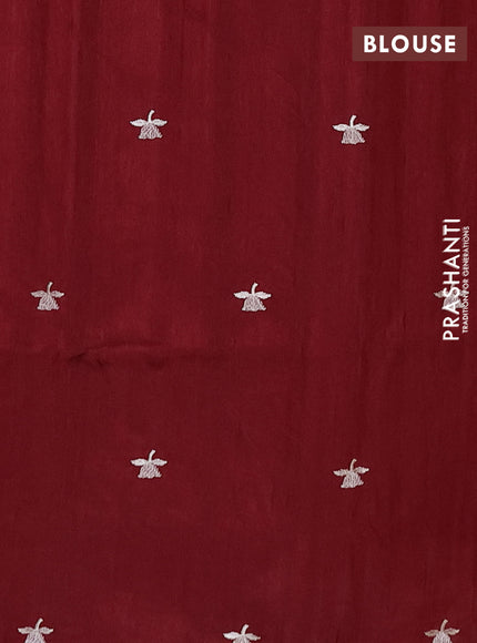 Semi raw silk saree deep maroon with embroidery buttas and floral embroidery border