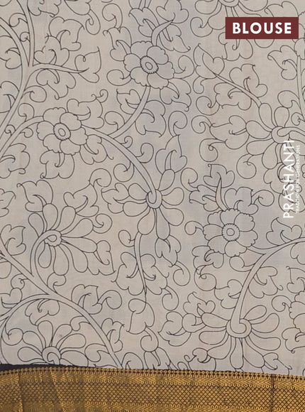 Kalamkari semi silk saree beige and black with allover prints and mangalgiri border