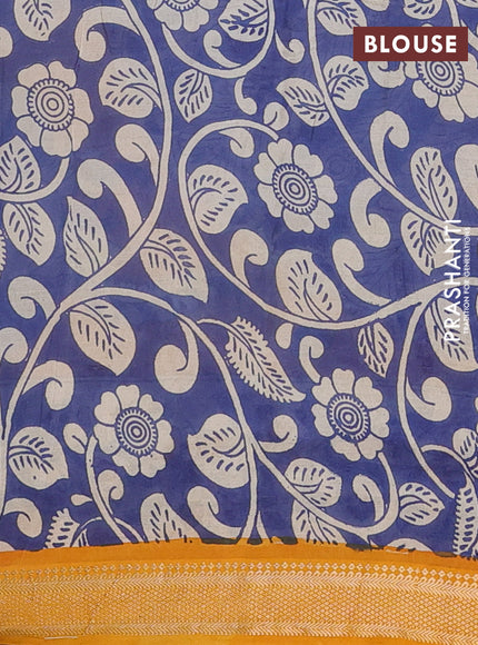 Kalamkari semi silk saree beige and mustard yellow with allover prints and mangalgiri border