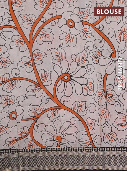 Kalamkari semi silk saree deep violet and black with allover prints and mangalgiri border