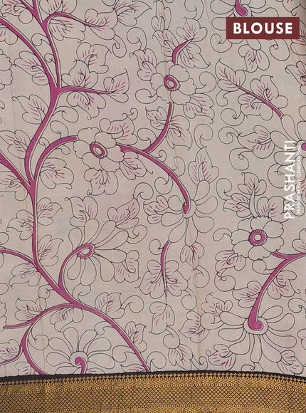 Kalamkari semi silk saree cs blue and black with allover prints and mangalgiri border
