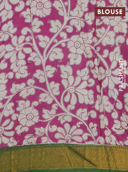 Kalamkari semi silk saree lavender and green with allover prints and mangalgiri border