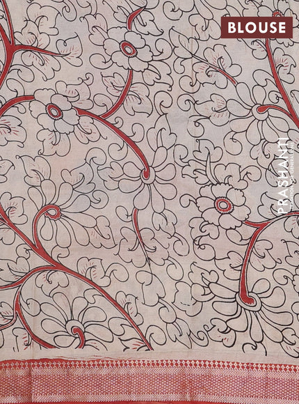 Kalamkari semi silk saree mango yellow and rust shade with allover prints and mangalgiri border