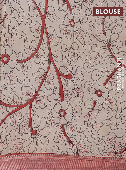 Kalamkari semi silk saree black and beige with allover prints and mangalgiri border