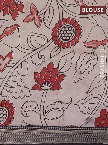 Kalamkari semi silk saree magenta pink and black with allover prints and mangalgiri border