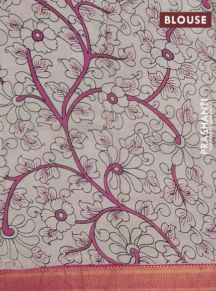 Kalamkari semi silk saree light green and wine shade with allover prints and mangalgiri border