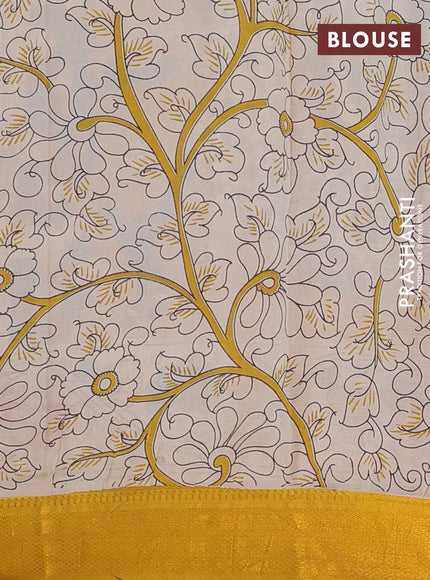 Kalamkari semi silk saree deep maroon and yellow with allover prints and mangalgiri border