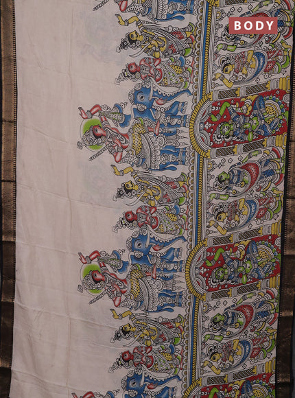 Kalamkari semi silk saree maroon and black with allover prints and mangalgiri border