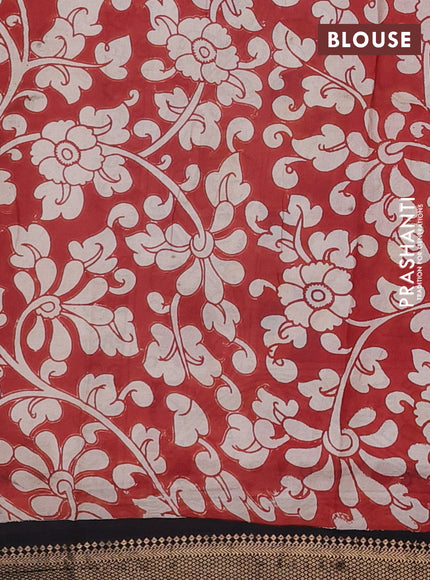 Kalamkari semi silk saree maroon and black with allover prints and mangalgiri border
