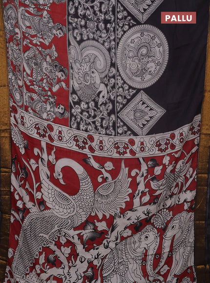Kalamkari semi silk saree rust shade and black with allover prints and mangalgiri border