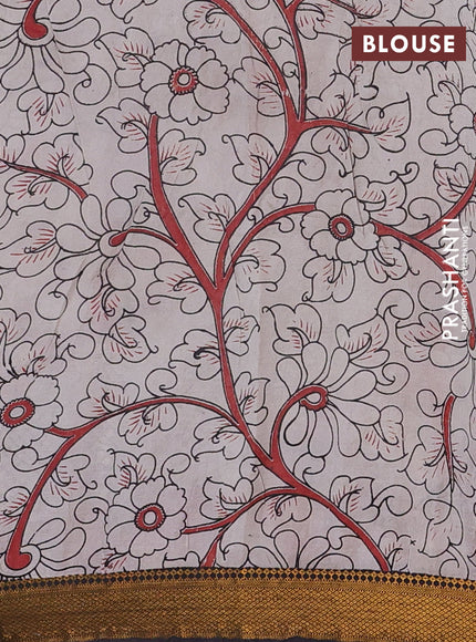 Kalamkari semi silk saree rust shade and black with allover prints and mangalgiri border