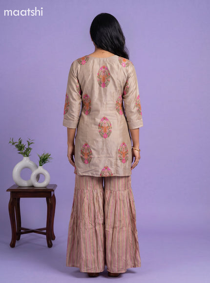 Beige Art Tussar Printed Straight Suit