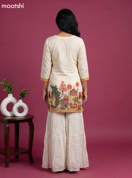 Cream Art Tussar Printed Straight Suit