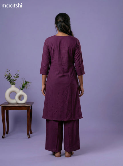 Purple Cotton Embroidery & Mirror Work Kurti Set