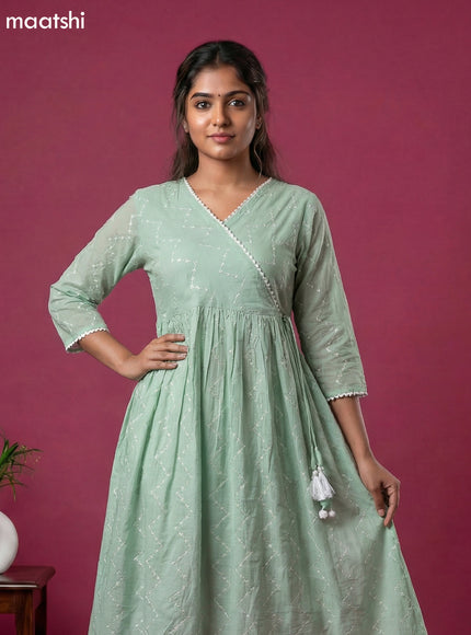 Pastel Green Cotton Embroidery Work Anarkali Suit