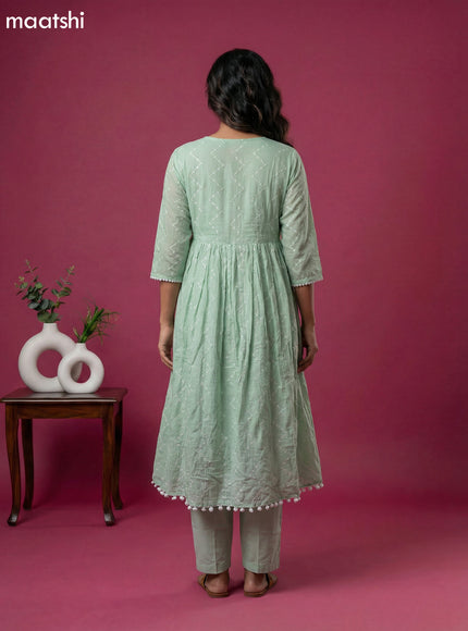 Pastel Green Cotton Embroidery Work Anarkali Suit