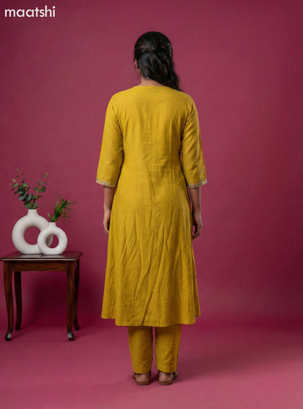 Mustard Yellow Mul Chanderi Embroidery Work Anarkali Suit