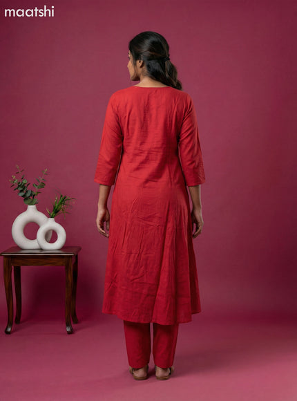 Red Art Tussar Embroidery Work Anarkali Suit