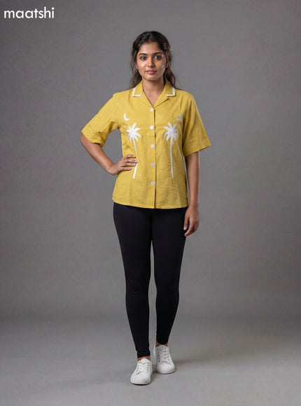 Pale Yellow Cotton Embroidery Women Shirt