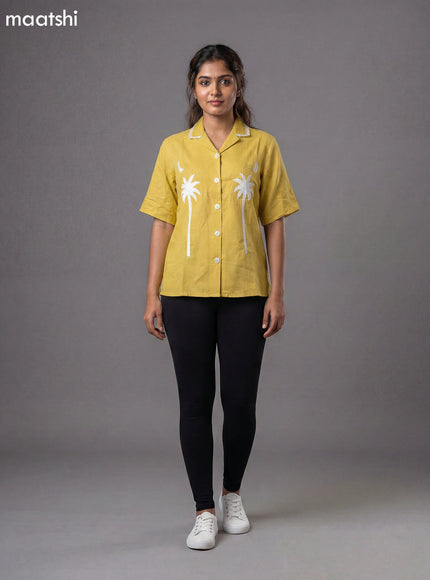 Pale Yellow Cotton Embroidery Women Shirt