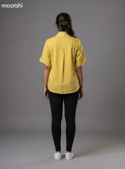 Pale Yellow Cotton Embroidery Women Shirt