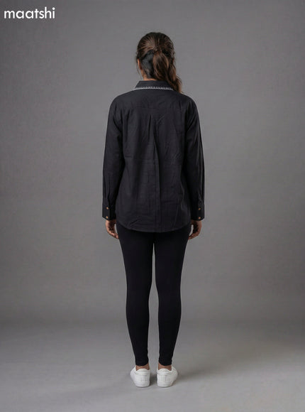 Black Cotton Embroidered Women Shirt