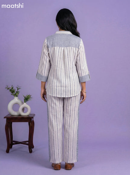 Blue and Off White Cotton Over Size Short Co-Ord Set
