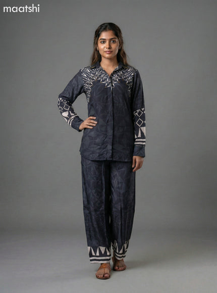Black and Cream Crepe Silk Printed Short Co-Ord Set