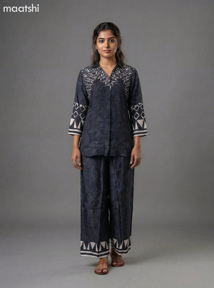 Black and Cream Crepe Silk Printed Short Co-Ord Set