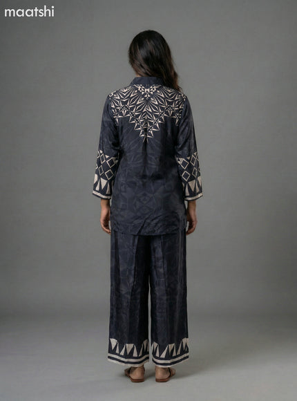 Black and Cream Crepe Silk Printed Short Co-Ord Set