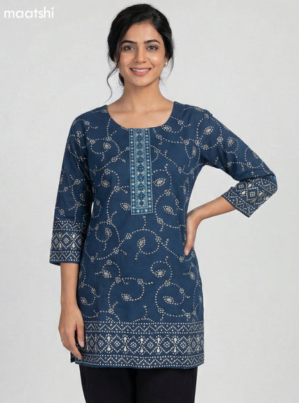 Peacock Green Cotton Bandhini Printed Short Kurti