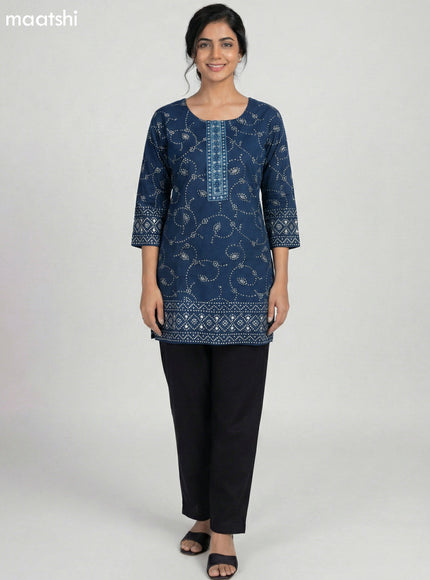 Peacock Green Cotton Bandhini Printed Short Kurti