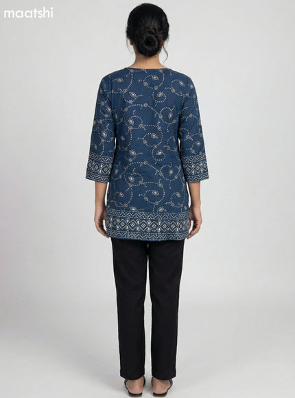 Peacock Green Cotton Bandhini Printed Short Kurti