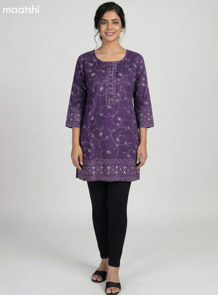 Violet Cotton Bandhini Printed Short Kurti