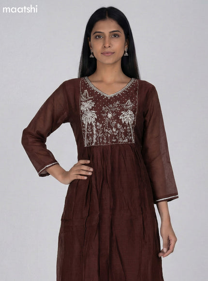 Brown Mul Chanderi Embroidery Work Anarkali Suit