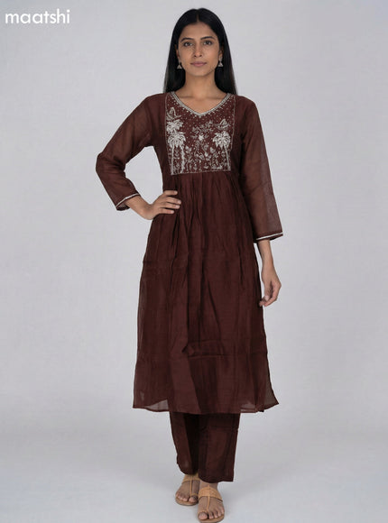 Brown Mul Chanderi Embroidery Work Anarkali Suit