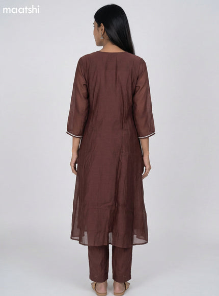Brown Mul Chanderi Embroidery Work Anarkali Suit