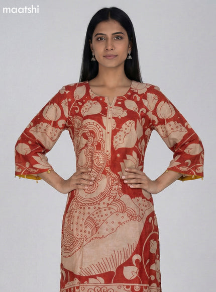 Red and Beige Modal Kalamkari Printed Kurti Set