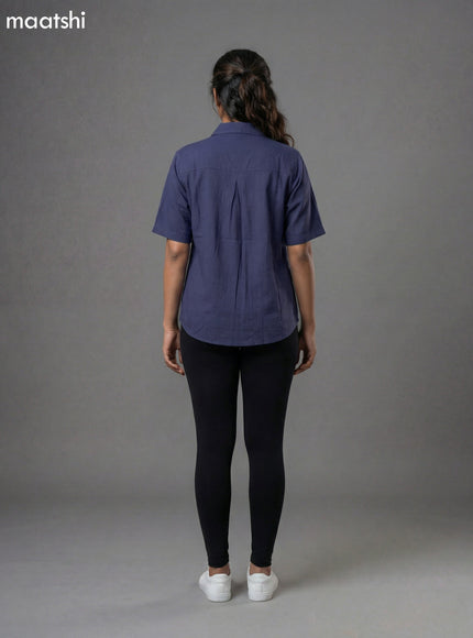 Navy Blue Cotton Embroidery Women Shirt