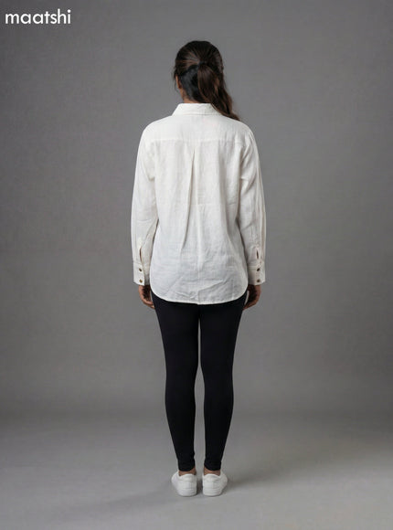 Off White and Black Red Cotton Collar Neck Pattern Women Shirt