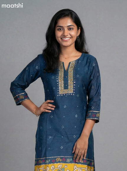 Peacock Blue Muslin Bandhini Printed Fish Cut Suit and Straight Cut Pant