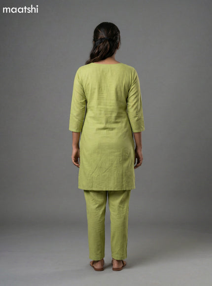 Light Green Mul Chanderi Embroidery Work Short Kurti Set