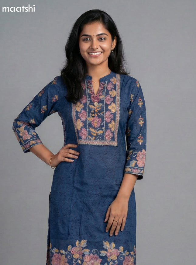 Blue Muslin Madhubani Printed Straight Suit