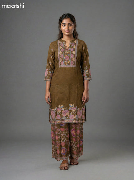 Dark Mehendi Green Muslin Madhubani Printed Straight Suit